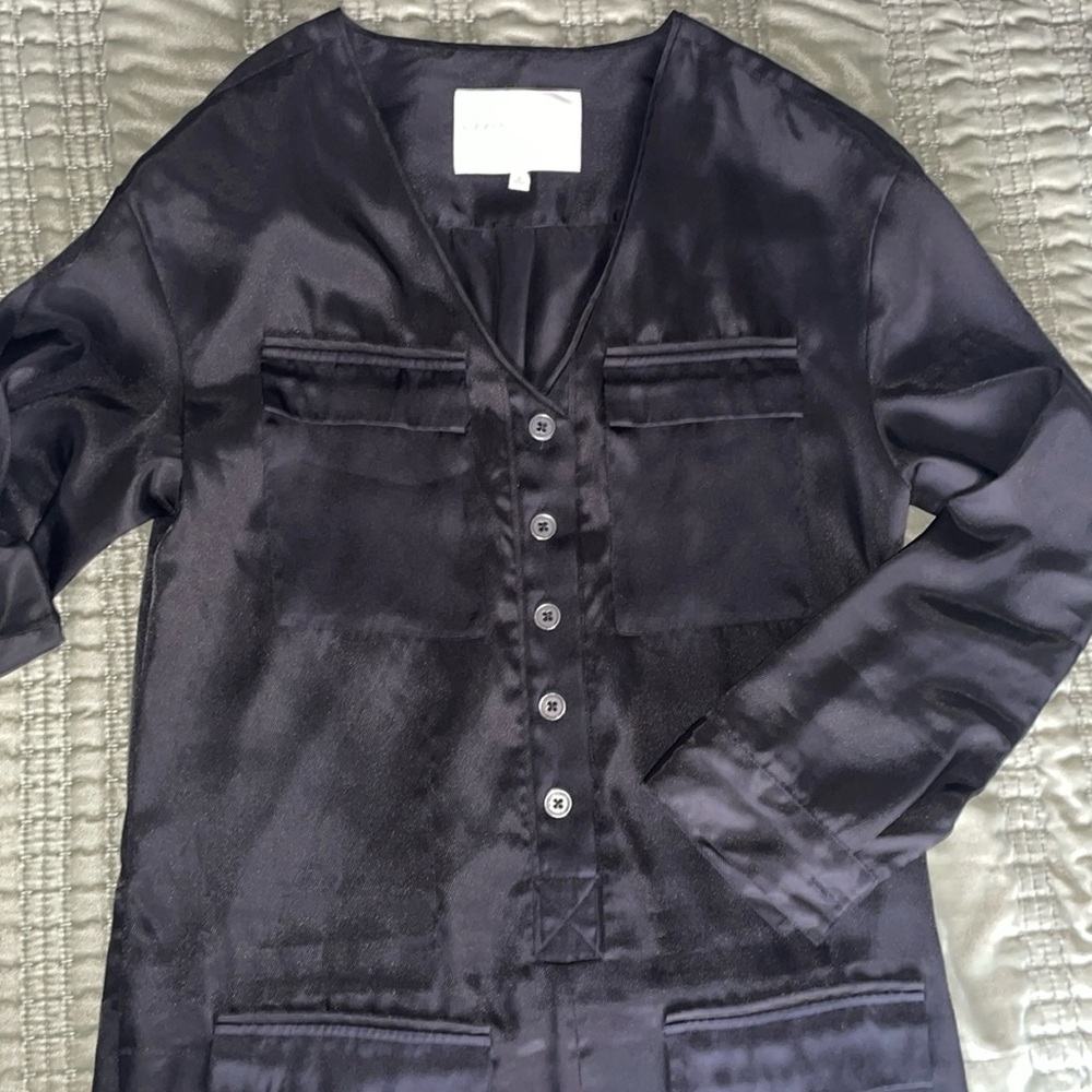 Rachel Roy Oversized Utility Long-Sleeve Jumpsuit Black Size 0 EUC Silky fabric